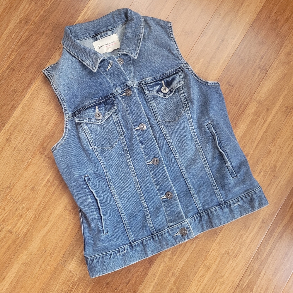 VINCE CAMUTO BUTTON DOWN JEAN VEST,SIZE S